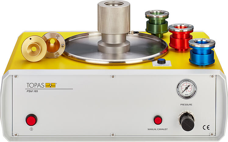 Das Topas Pore Size Meter PSM 165 ermöglicht Untersuchungen bezüglich der Porenkenngrößen an porösen Materialien. Kapillarflow-Porometer PSM 165 Vorderseite